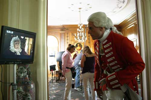 Director Trygve Lode checks a playback on the monitor