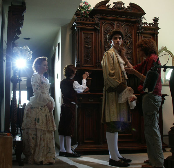 Christa Cannon as Lady Catherine, Tom Place as Young Henry, Macleish Day 
as Sir Malcolm and make up lady Lorraine Altumra for The Highwayman promo shoot