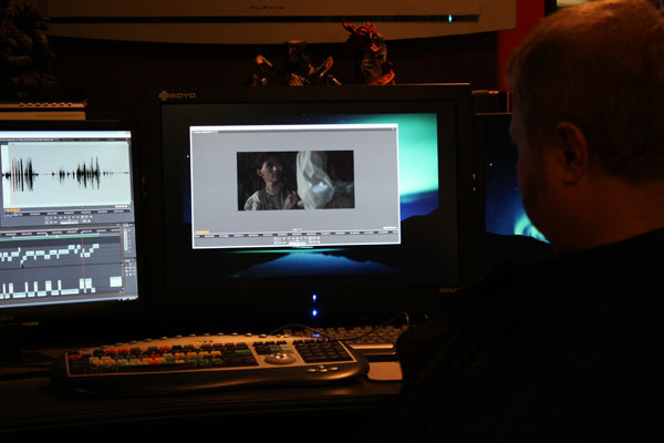 Bob Berg editing the Highwayman promo footage shot with the RED ONE camera