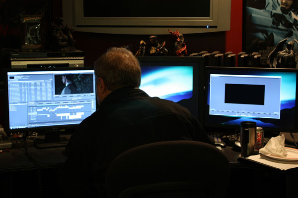 Bob Berg editing the Highwayman promo footage at Asgard Entertainment